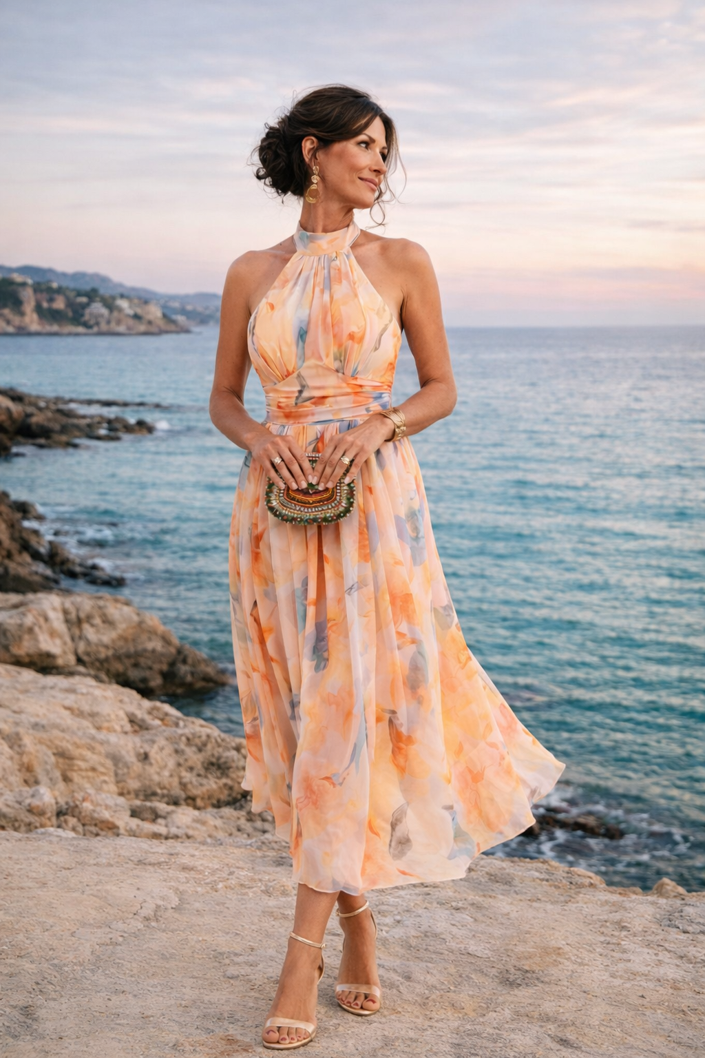 Aurora - Vestido halter acuarela