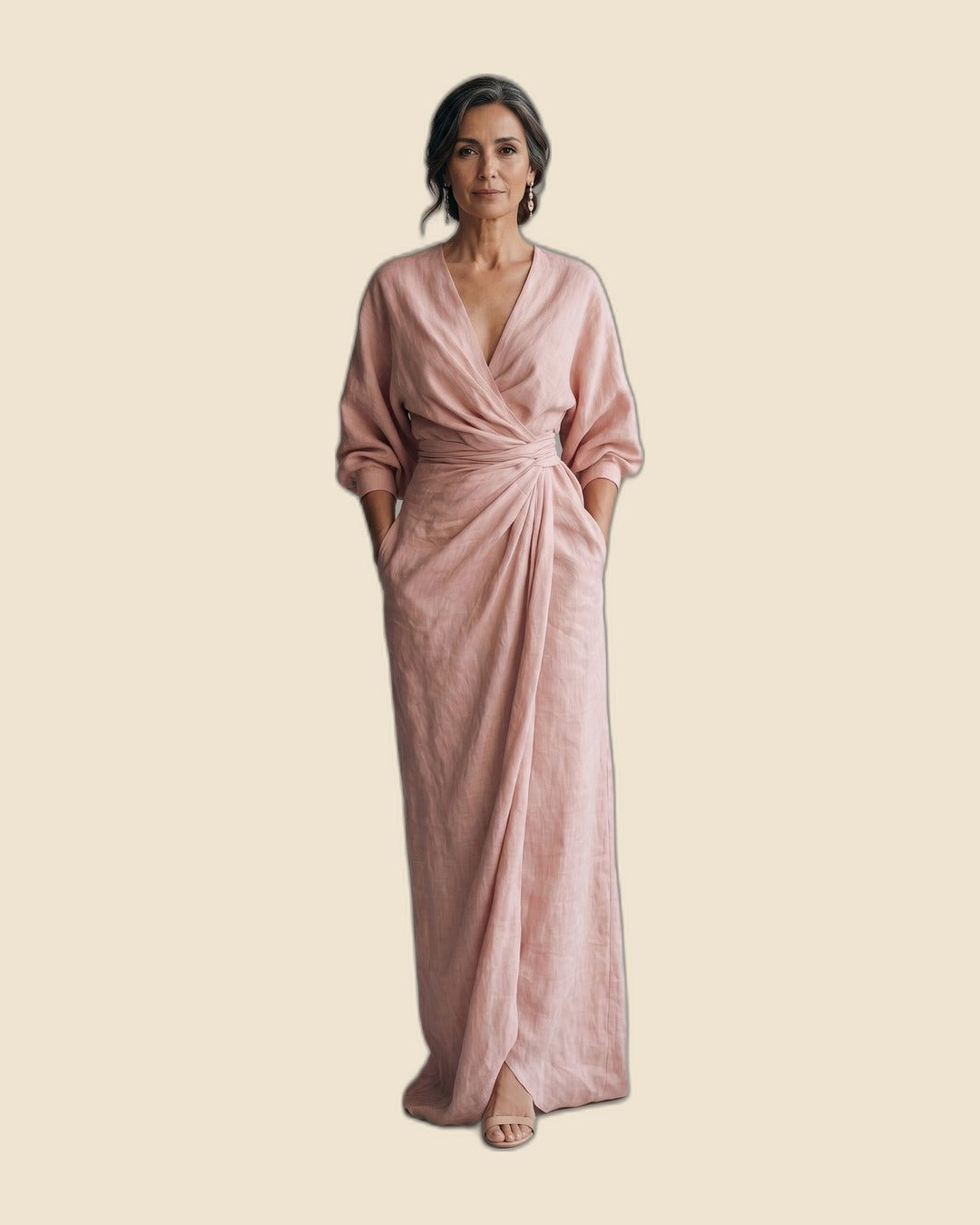 Beatriz - Vestido largo de lino, rosa