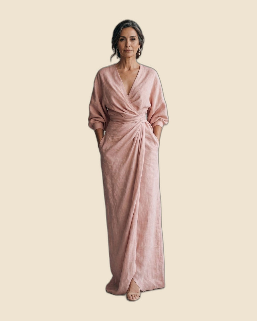 Beatriz - Vestido largo de lino, rosa