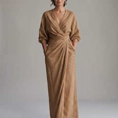 Beatriz - Vestido largo de lino, marron