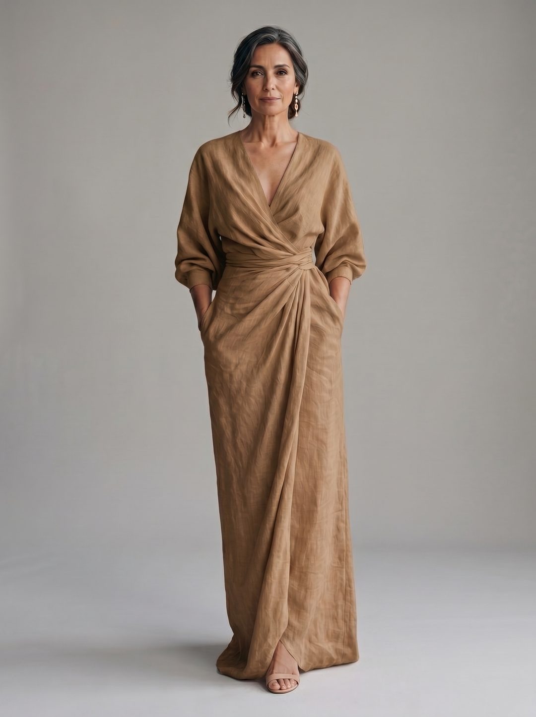 Beatriz - Vestido largo de lino, marron