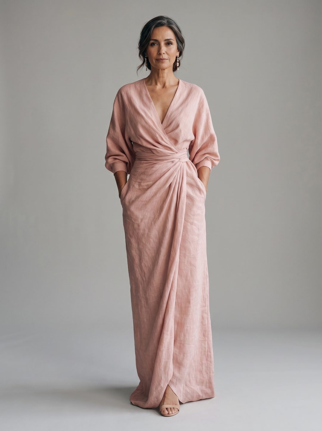 Beatriz - Vestido largo de lino, rosa vista frontal