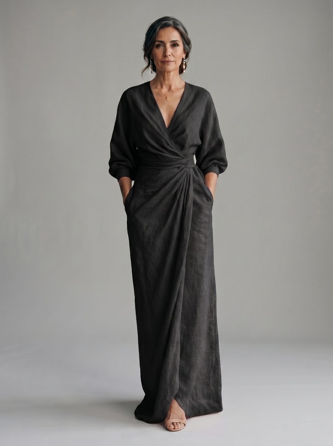 Beatriz - Vestido largo de lino, negro